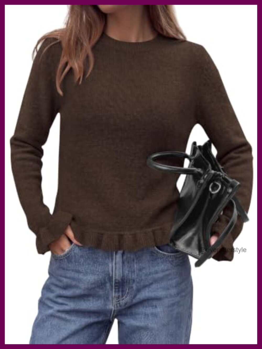 Cozy Ruffle Knit Pullover Sweater Women's Crew Neck Long Sleeve